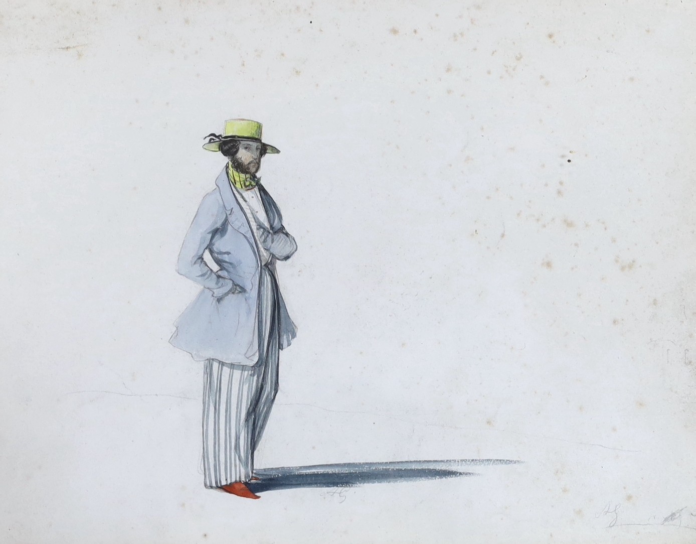 Attributed to Pierre Gavarni (1846-1942), watercolour on paper, Sketch of a European gentleman on Grand Tour, initialled in pencil, 21 x 28cm